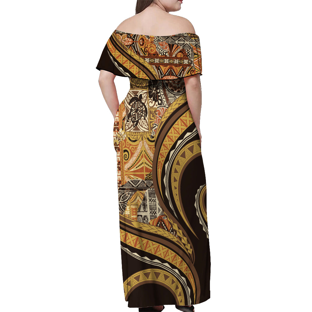 Hawaiian Hibiscus Tribal Vintage Motif Off Shoulder Maxi Dress Ver 4