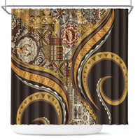 Hawaiian Hibiscus Tribal Vintage Motif Shower Curtain Ver 4 LT9 Gold - Polynesian Pride