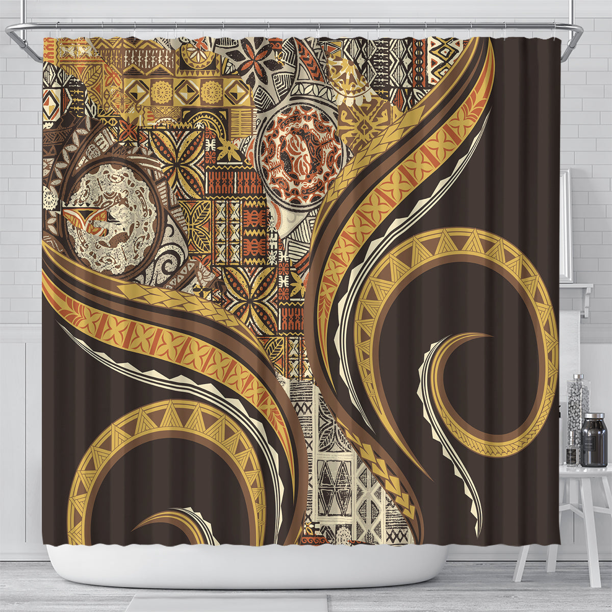 Hawaiian Hibiscus Tribal Vintage Motif Shower Curtain Ver 4 LT9 - Polynesian Pride