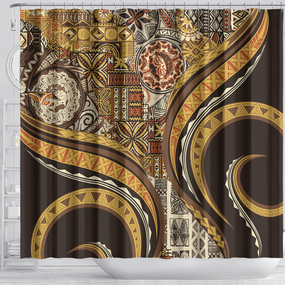 Hawaiian Hibiscus Tribal Vintage Motif Shower Curtain Ver 4 LT9 - Polynesian Pride