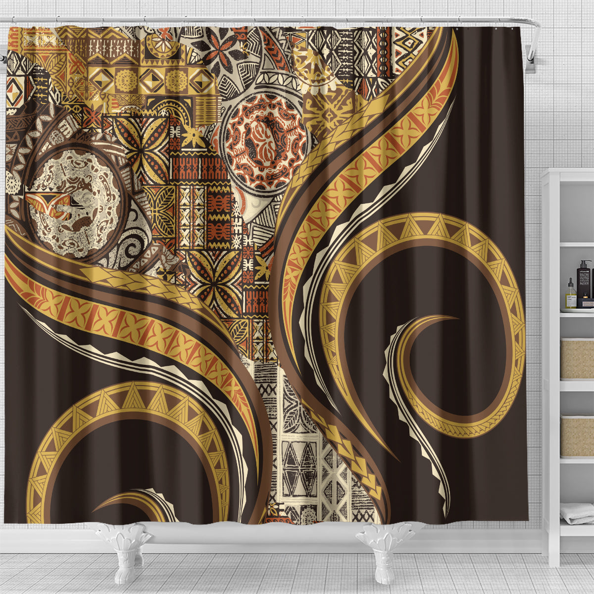 Hawaiian Hibiscus Tribal Vintage Motif Shower Curtain Ver 4 LT9 - Polynesian Pride