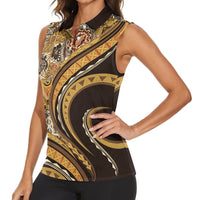 Hawaiian Hibiscus Tribal Vintage Motif Women Sleeveless Polo Shirt Ver 4