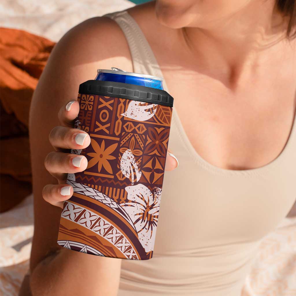 Hawaiian Hibiscus Tribal Vintage Motif 4 in 1 Can Cooler Tumbler Ver 5