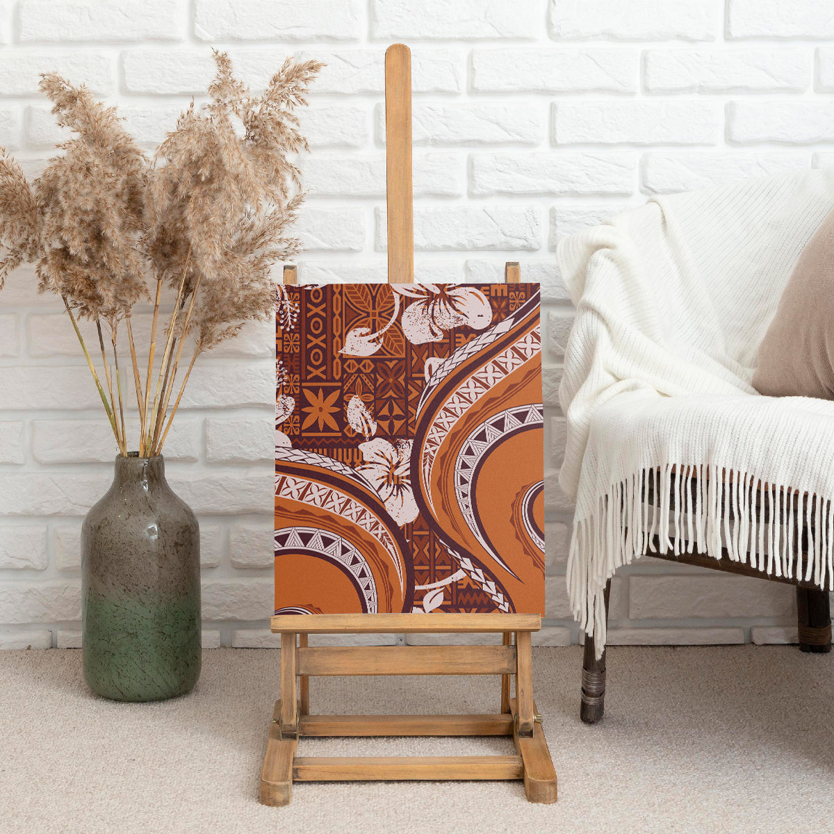 Hawaiian Hibiscus Tribal Vintage Motif Canvas Wall Art Ver 5