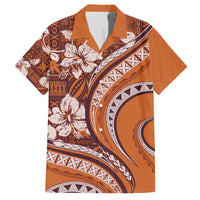 Hawaiian Hibiscus Tribal Vintage Motif Family Matching Long Sleeve Bodycon Dress and Hawaiian Shirt Ver 5 LT9 Dad's Shirt - Short Sleeve Gold - Polynesian Pride