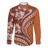 Hawaiian Hibiscus Tribal Vintage Motif Family Matching Long Sleeve Bodycon Dress and Hawaiian Shirt Ver 5 LT9 Dad's Shirt - Long Sleeve Gold - Polynesian Pride