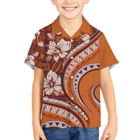 Hawaiian Hibiscus Tribal Vintage Motif Family Matching Long Sleeve Bodycon Dress and Hawaiian Shirt Ver 5 LT9 Son's Shirt Gold - Polynesian Pride