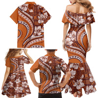 Hawaiian Hibiscus Tribal Vintage Motif Family Matching Mermaid Dress and Hawaiian Shirt Ver 5