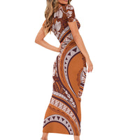 Hawaiian Hibiscus Tribal Vintage Motif Family Matching Short Sleeve Bodycon Dress and Hawaiian Shirt Ver 5