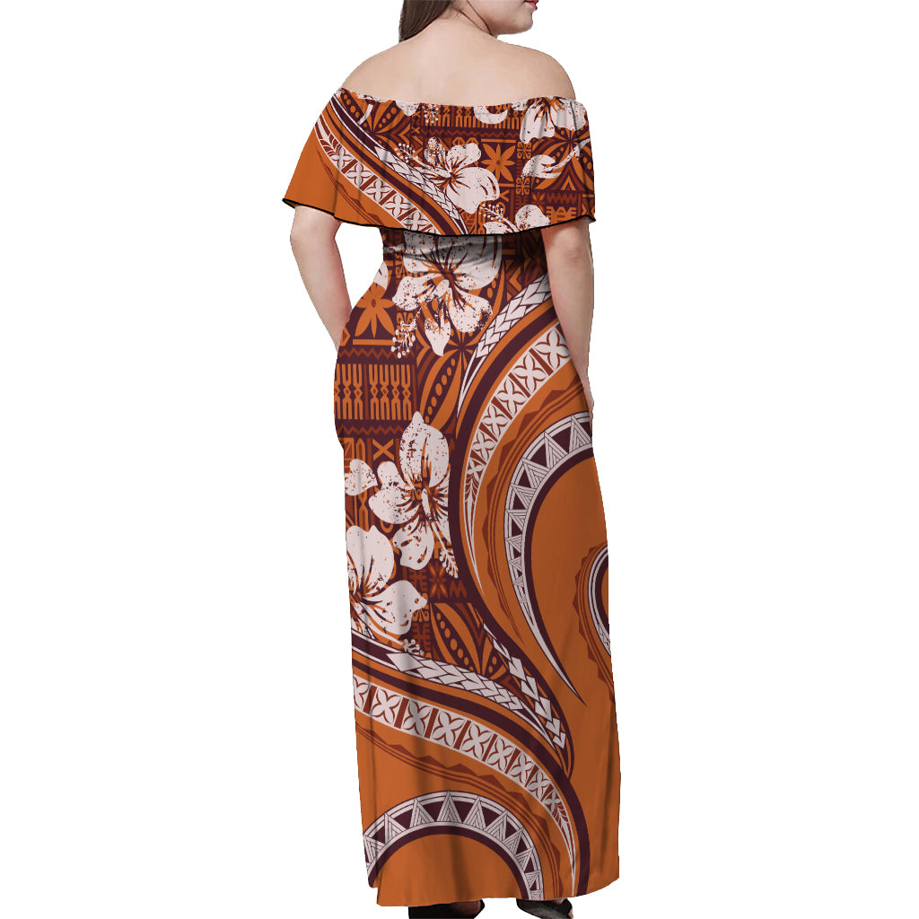 Hawaiian Hibiscus Tribal Vintage Motif Off Shoulder Maxi Dress Ver 5
