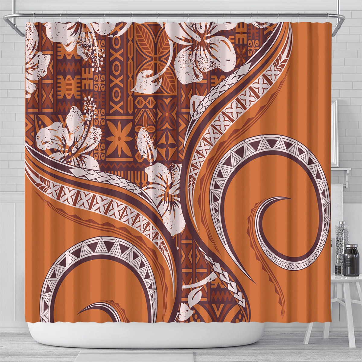 Hawaiian Hibiscus Tribal Vintage Motif Shower Curtain Ver 5 LT9 - Polynesian Pride