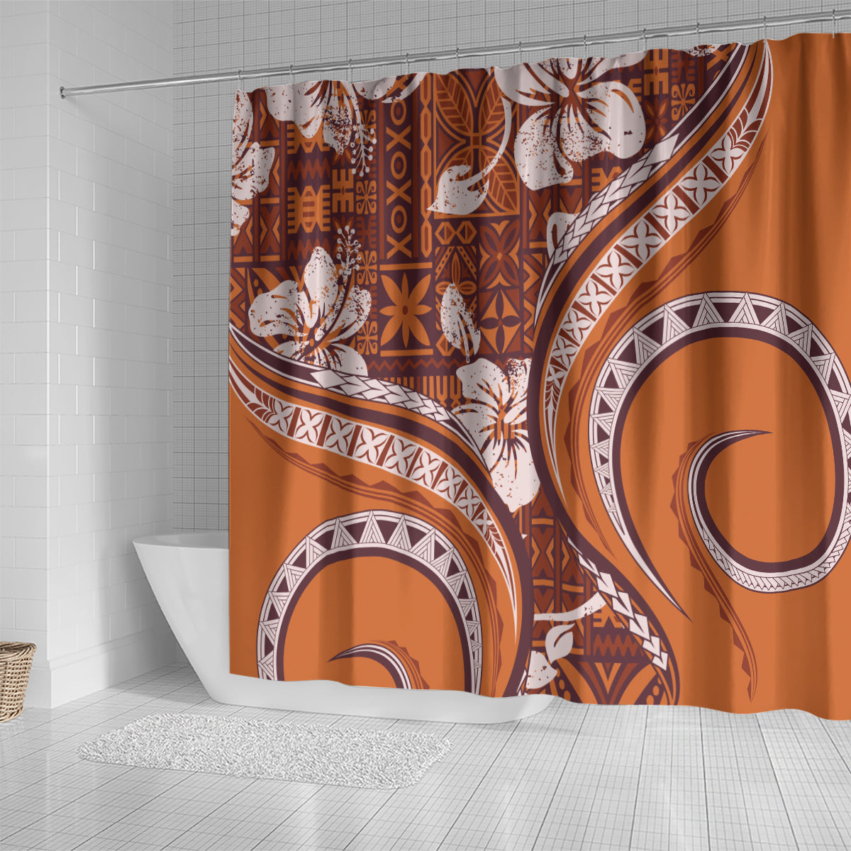 Hawaiian Hibiscus Tribal Vintage Motif Shower Curtain Ver 5 LT9 - Polynesian Pride