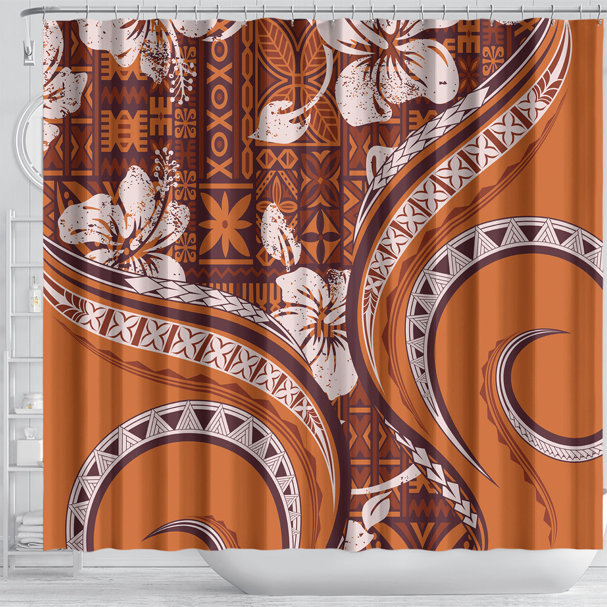 Hawaiian Hibiscus Tribal Vintage Motif Shower Curtain Ver 5 LT9 - Polynesian Pride