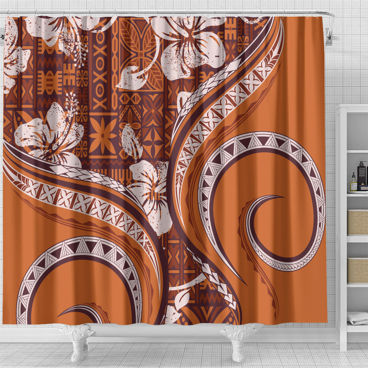 Hawaiian Hibiscus Tribal Vintage Motif Shower Curtain Ver 5 LT9 - Polynesian Pride