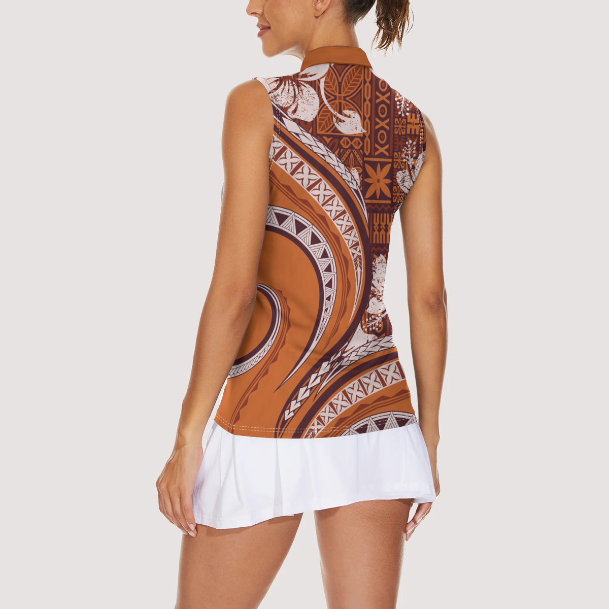 Hawaiian Hibiscus Tribal Vintage Motif Women Sleeveless Polo Shirt Ver 5