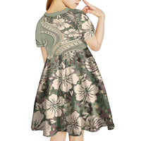Hawaiian Hibiscus Tribal Vintage Motif Kid Short Sleeve Dress Ver 6