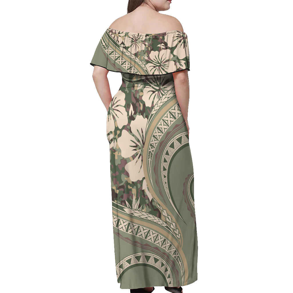 Hawaiian Hibiscus Tribal Vintage Motif Off Shoulder Maxi Dress Ver 6