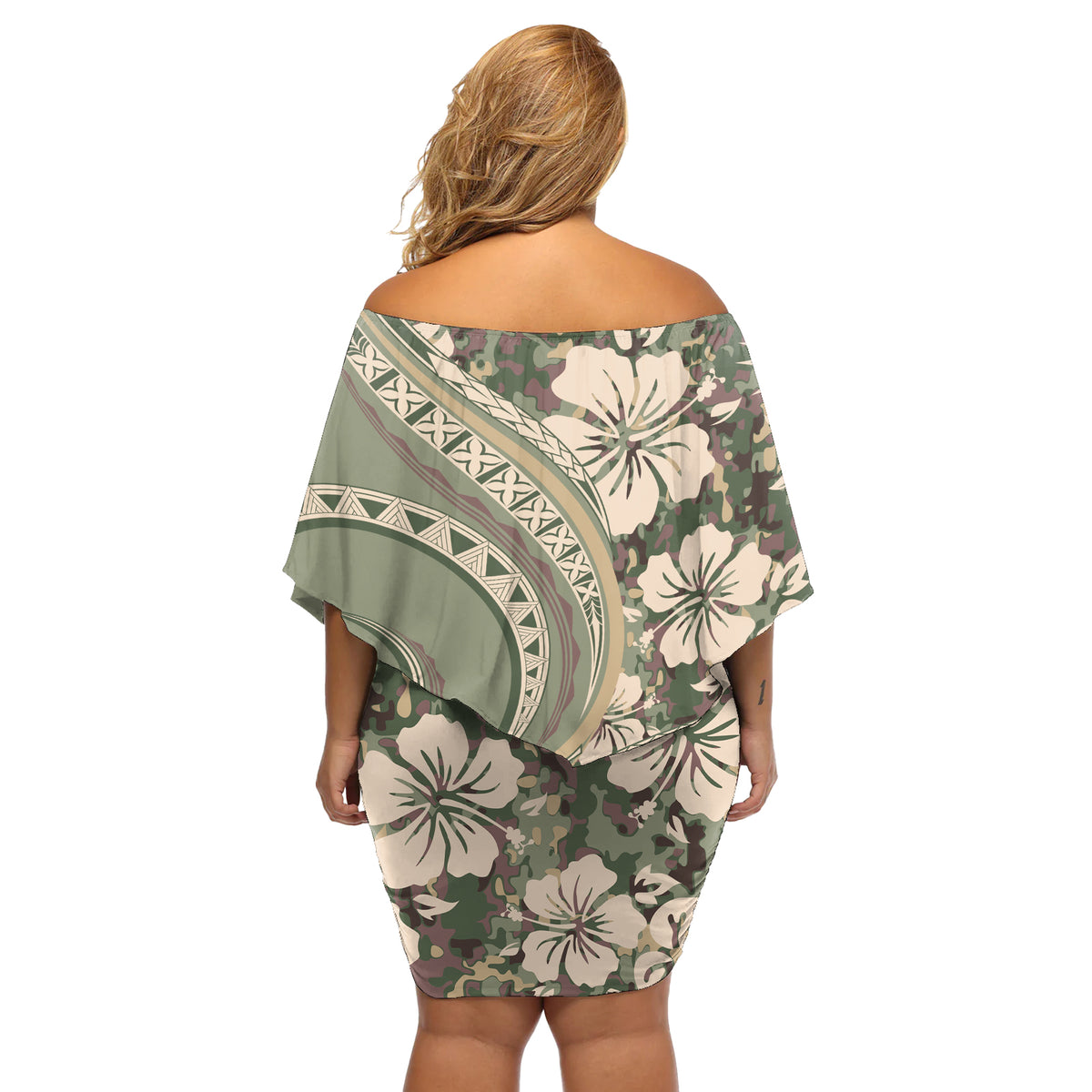 Hawaiian Hibiscus Tribal Vintage Motif Off Shoulder Short Dress Ver 6