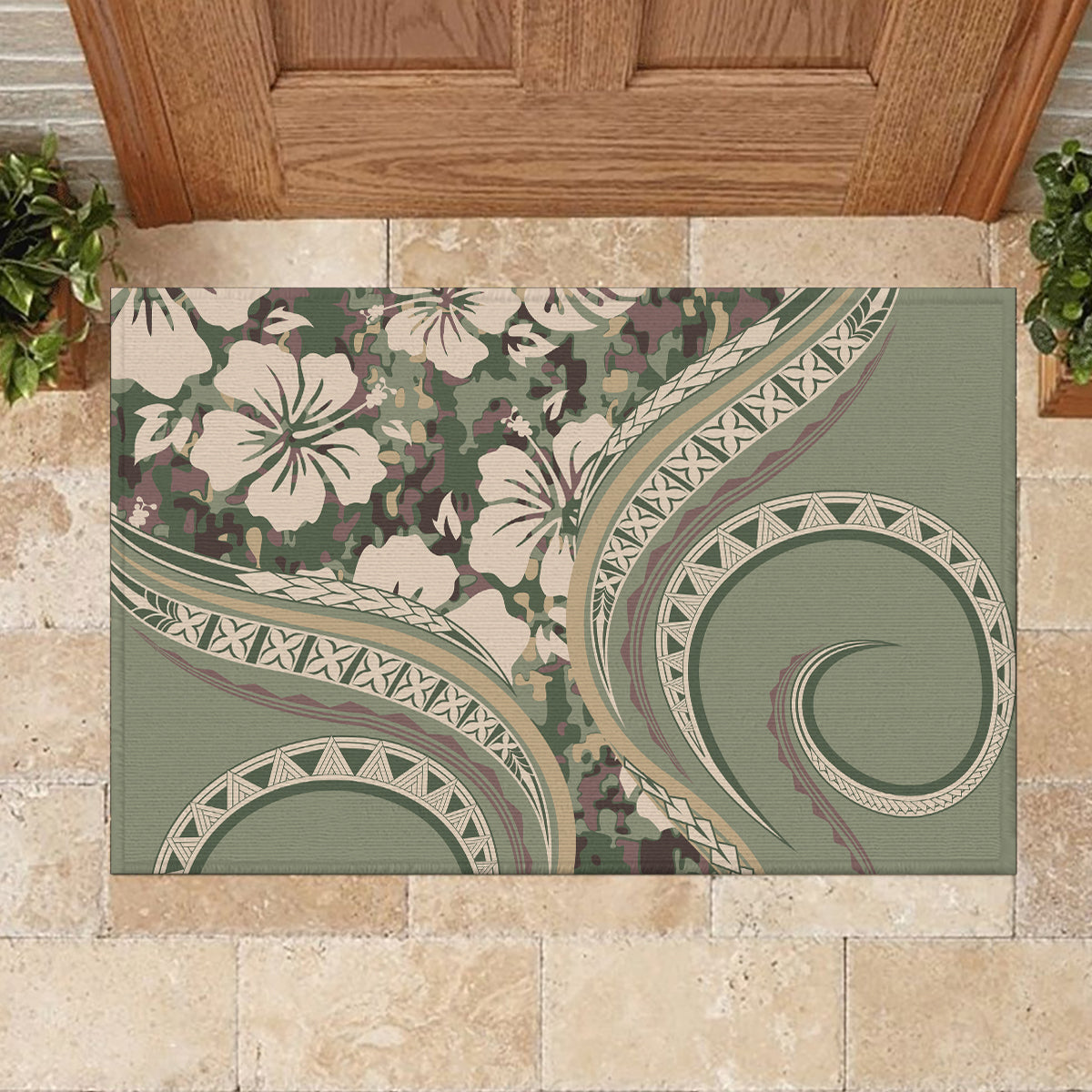 Hawaiian Hibiscus Tribal Vintage Motif Rubber Doormat Ver 6