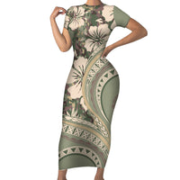 Hawaiian Hibiscus Tribal Vintage Motif Short Sleeve Bodycon Dress Ver 6
