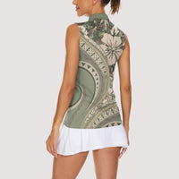 Hawaiian Hibiscus Tribal Vintage Motif Women Sleeveless Polo Shirt Ver 6