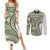 Hawaiian Hibiscus Tribal Vintage Motif Couples Matching Summer Maxi Dress and Long Sleeve Button Shirt Ver 7