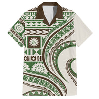 Hawaiian Hibiscus Tribal Vintage Motif Family Matching Long Sleeve Bodycon Dress and Hawaiian Shirt Ver 7 LT9 Dad's Shirt - Short Sleeve Green - Polynesian Pride