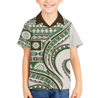 Hawaiian Hibiscus Tribal Vintage Motif Family Matching Long Sleeve Bodycon Dress and Hawaiian Shirt Ver 7 LT9 Son's Shirt Green - Polynesian Pride