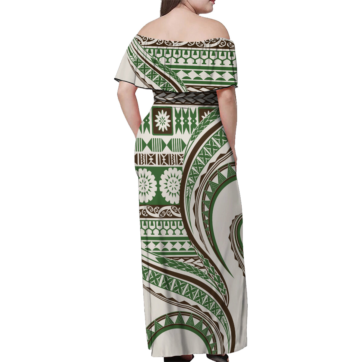 Hawaiian Hibiscus Tribal Vintage Motif Family Matching Off Shoulder Maxi Dress and Hawaiian Shirt Ver 7