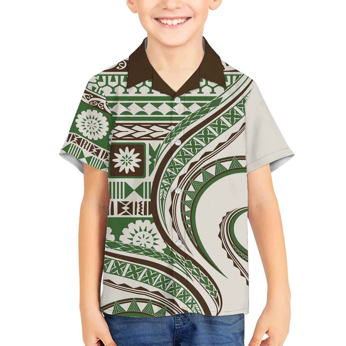 Hawaiian Hibiscus Tribal Vintage Motif Family Matching Short Sleeve Bodycon Dress and Hawaiian Shirt Ver 7