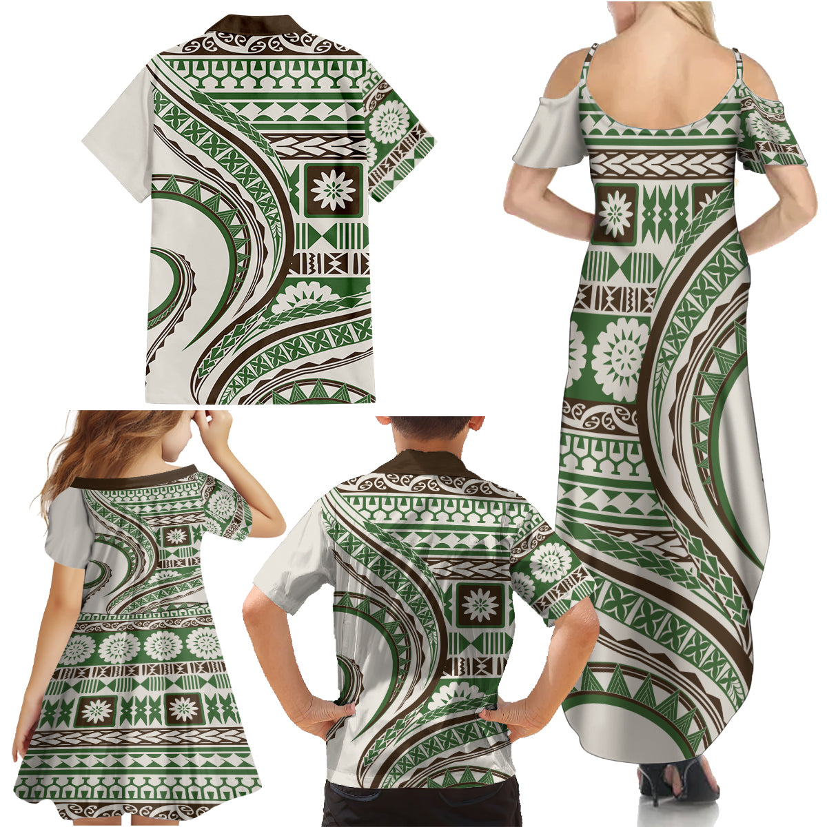 Hawaiian Hibiscus Tribal Vintage Motif Family Matching Summer Maxi Dress and Hawaiian Shirt Ver 7