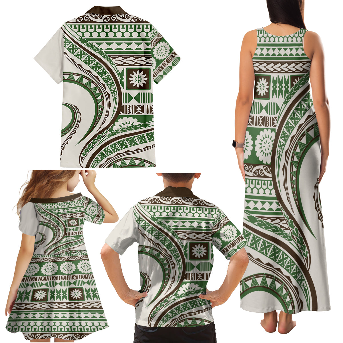 Hawaiian Hibiscus Tribal Vintage Motif Family Matching Tank Maxi Dress and Hawaiian Shirt Ver 7