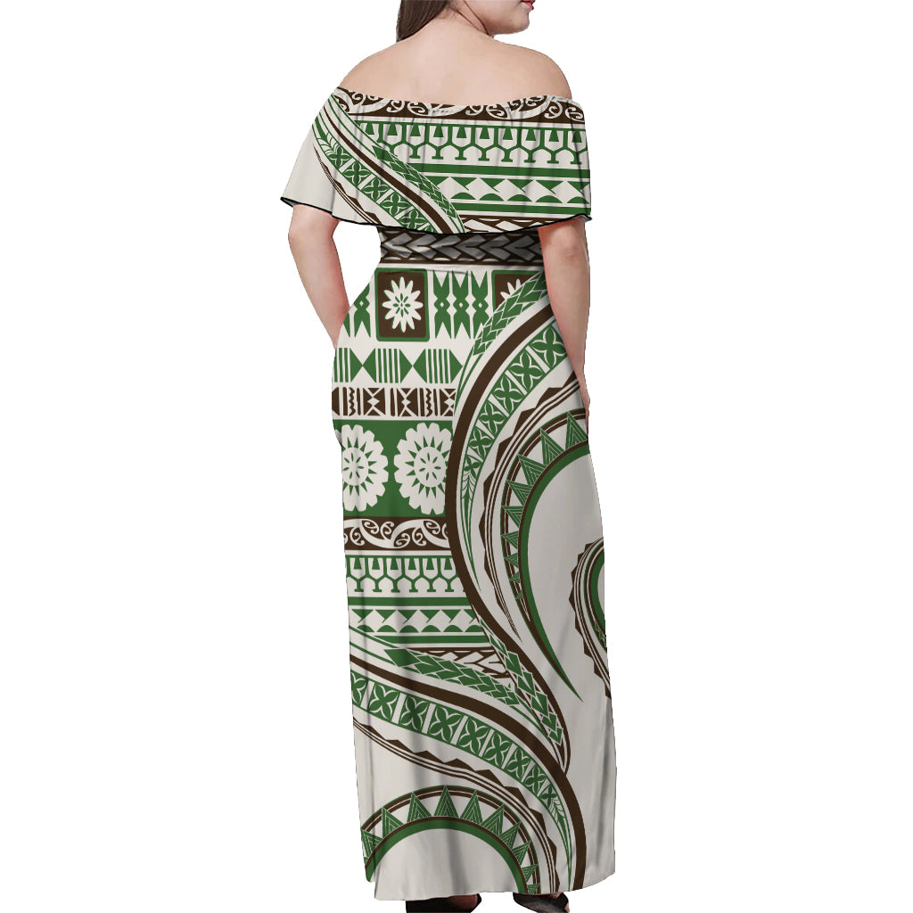 Hawaiian Hibiscus Tribal Vintage Motif Off Shoulder Maxi Dress Ver 7