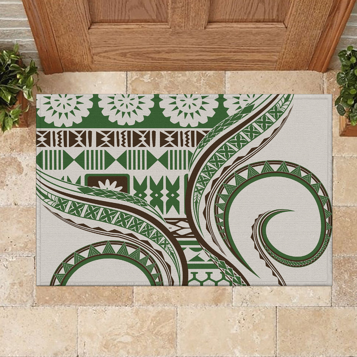 Hawaiian Hibiscus Tribal Vintage Motif Rubber Doormat Ver 7