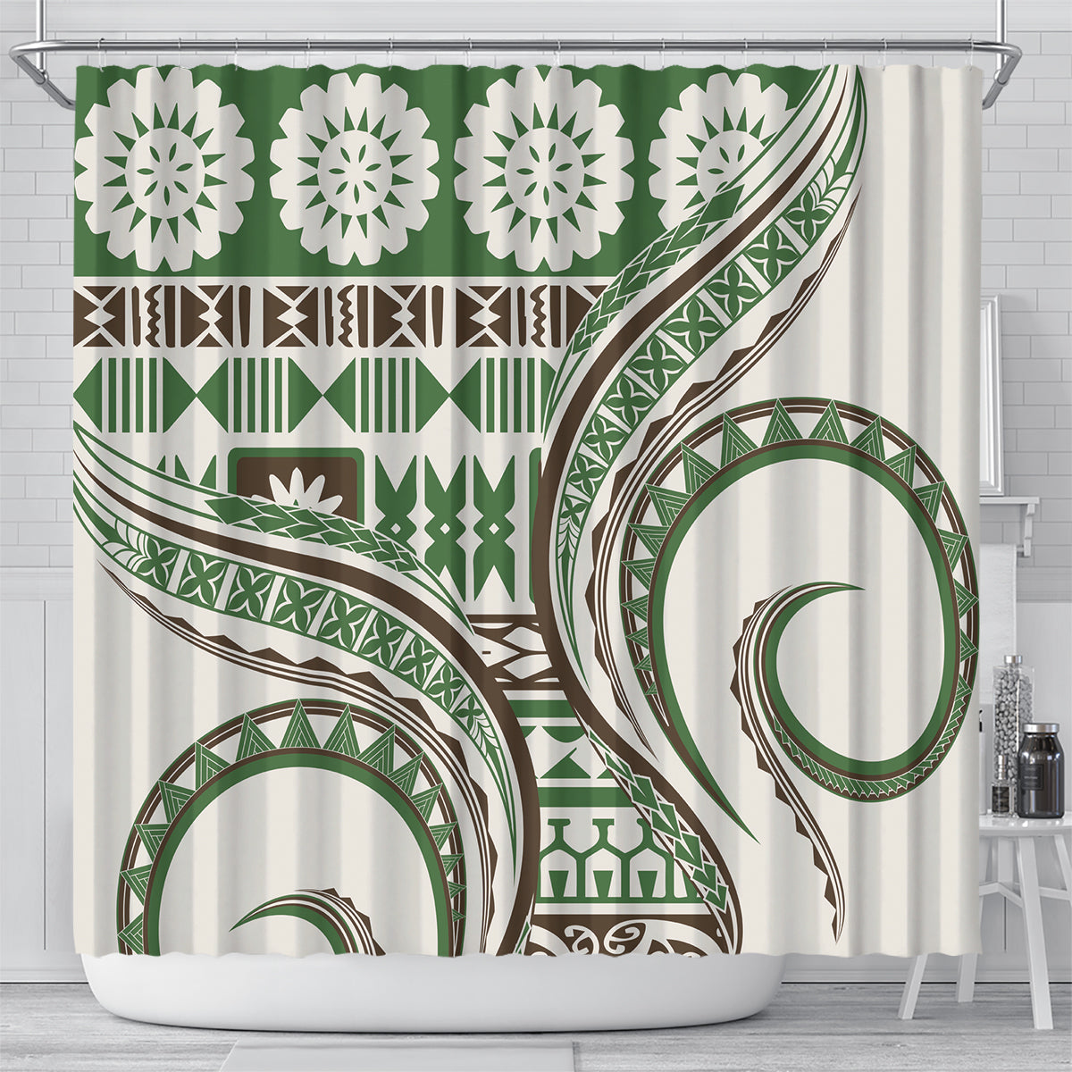Hawaiian Hibiscus Tribal Vintage Motif Shower Curtain Ver 7 LT9 - Polynesian Pride