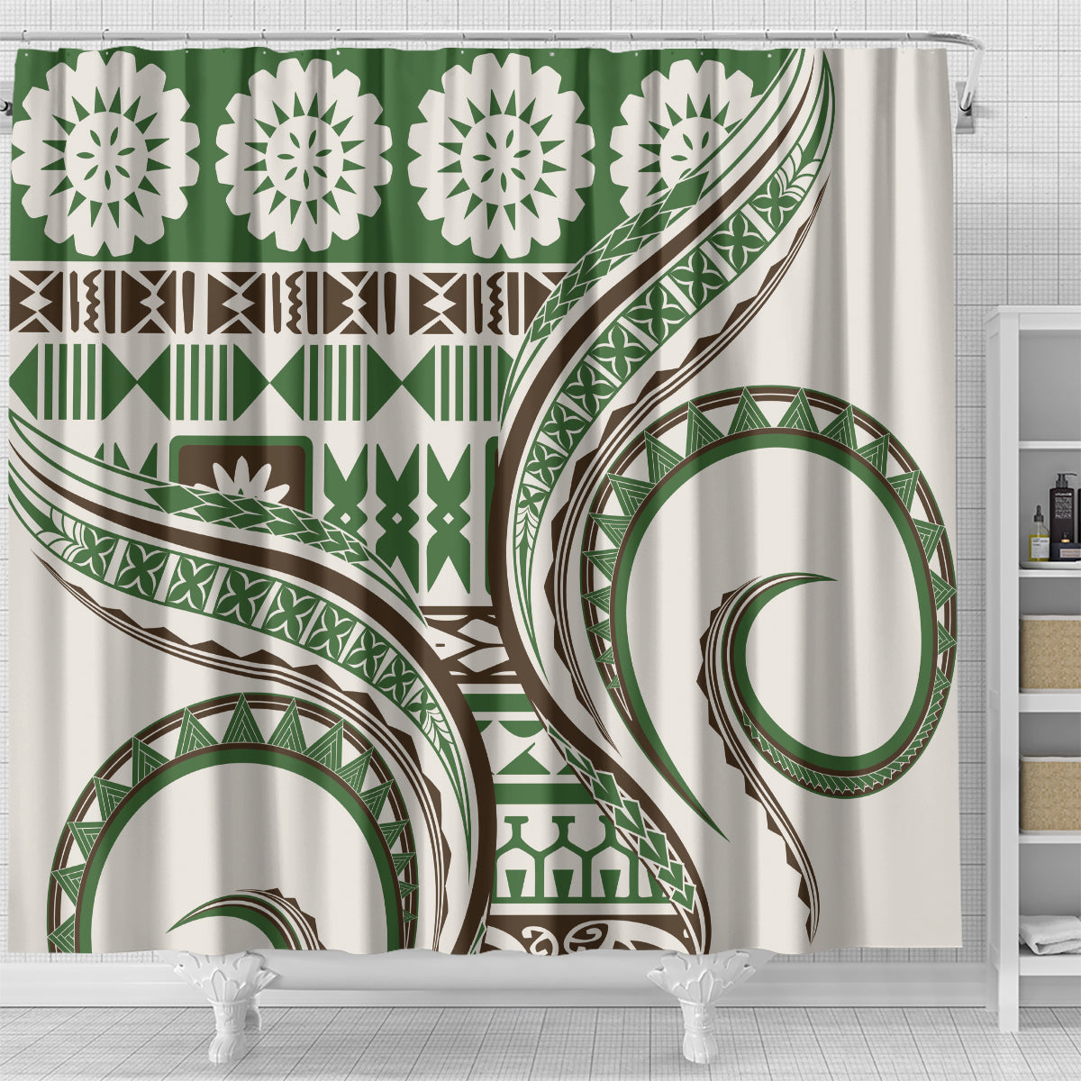 Hawaiian Hibiscus Tribal Vintage Motif Shower Curtain Ver 7 LT9 - Polynesian Pride