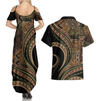 Hawaiian Hibiscus Tribal Vintage Motif Couples Matching Summer Maxi Dress and Hawaiian Shirt Ver 8