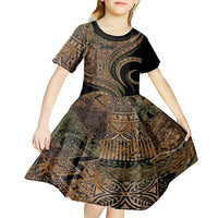 Hawaiian Hibiscus Tribal Vintage Motif Kid Short Sleeve Dress Ver 8