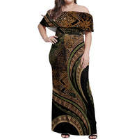 Hawaiian Hibiscus Tribal Vintage Motif Off Shoulder Maxi Dress Ver 8