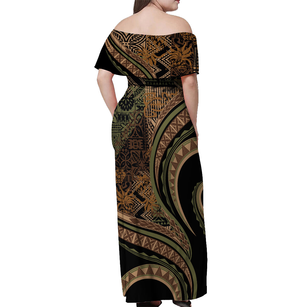 Hawaiian Hibiscus Tribal Vintage Motif Off Shoulder Maxi Dress Ver 8