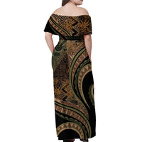 Hawaiian Hibiscus Tribal Vintage Motif Off Shoulder Maxi Dress Ver 8