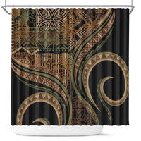 Hawaiian Hibiscus Tribal Vintage Motif Shower Curtain Ver 8 LT9 Brown - Polynesian Pride