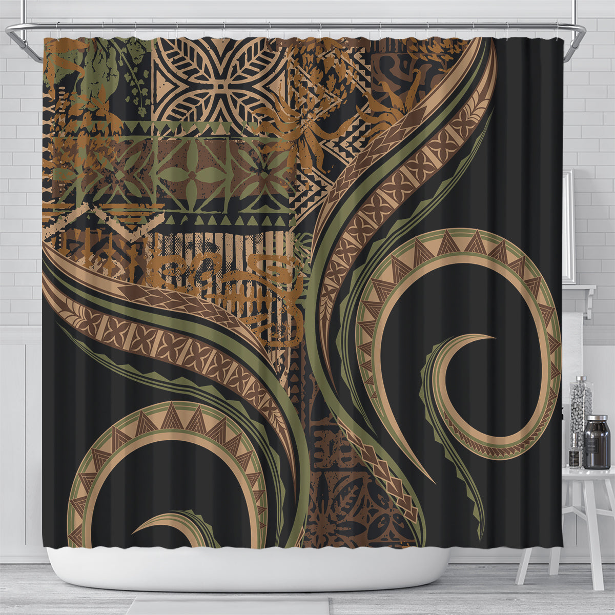 Hawaiian Hibiscus Tribal Vintage Motif Shower Curtain Ver 8 LT9 - Polynesian Pride