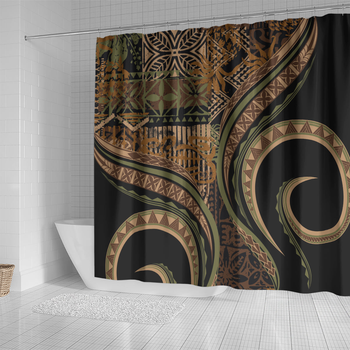 Hawaiian Hibiscus Tribal Vintage Motif Shower Curtain Ver 8 LT9 - Polynesian Pride