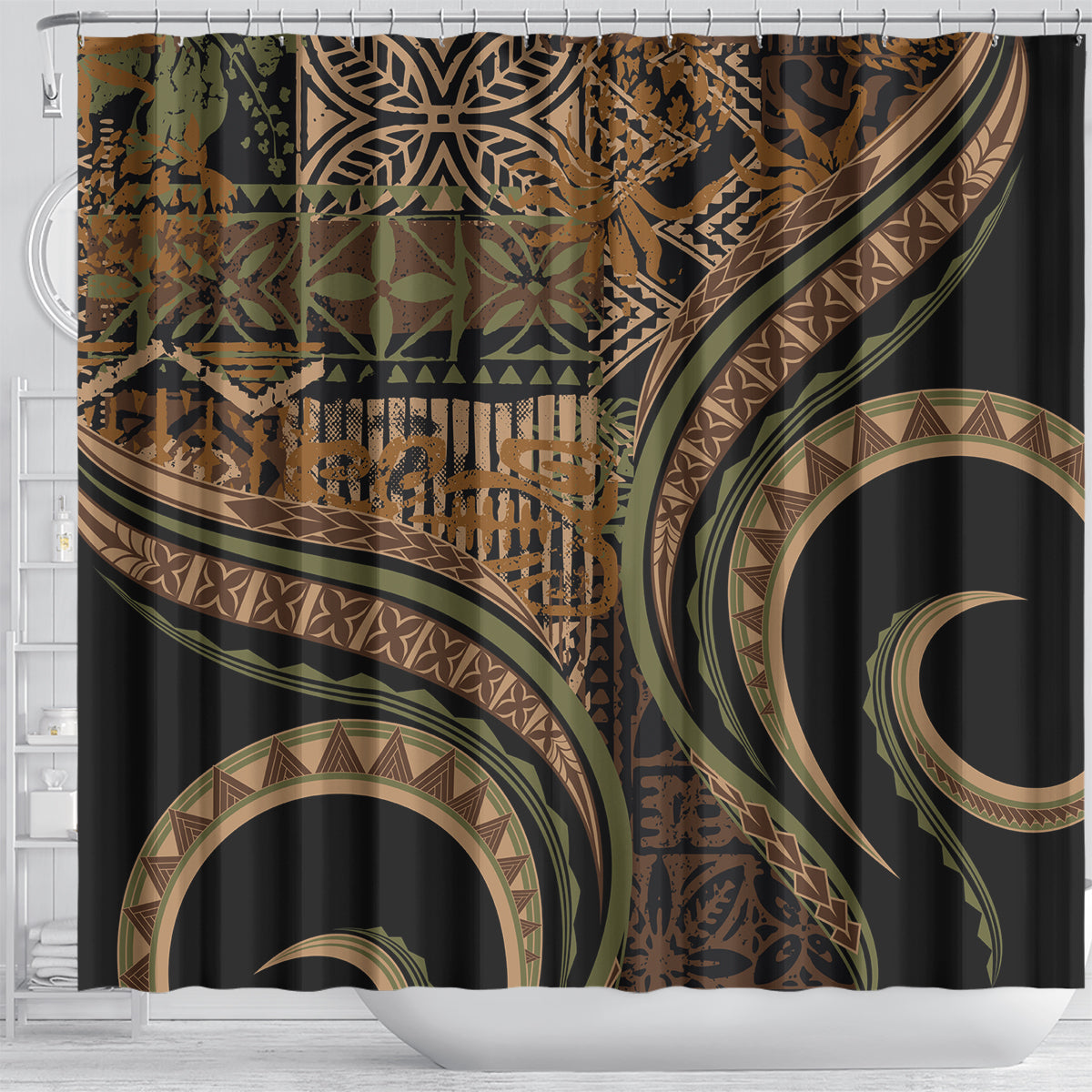 Hawaiian Hibiscus Tribal Vintage Motif Shower Curtain Ver 8 LT9 - Polynesian Pride