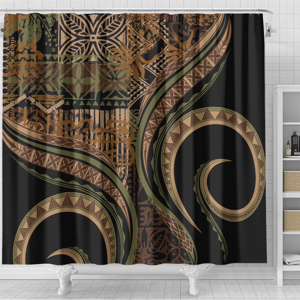 Hawaiian Hibiscus Tribal Vintage Motif Shower Curtain Ver 8 LT9 - Polynesian Pride