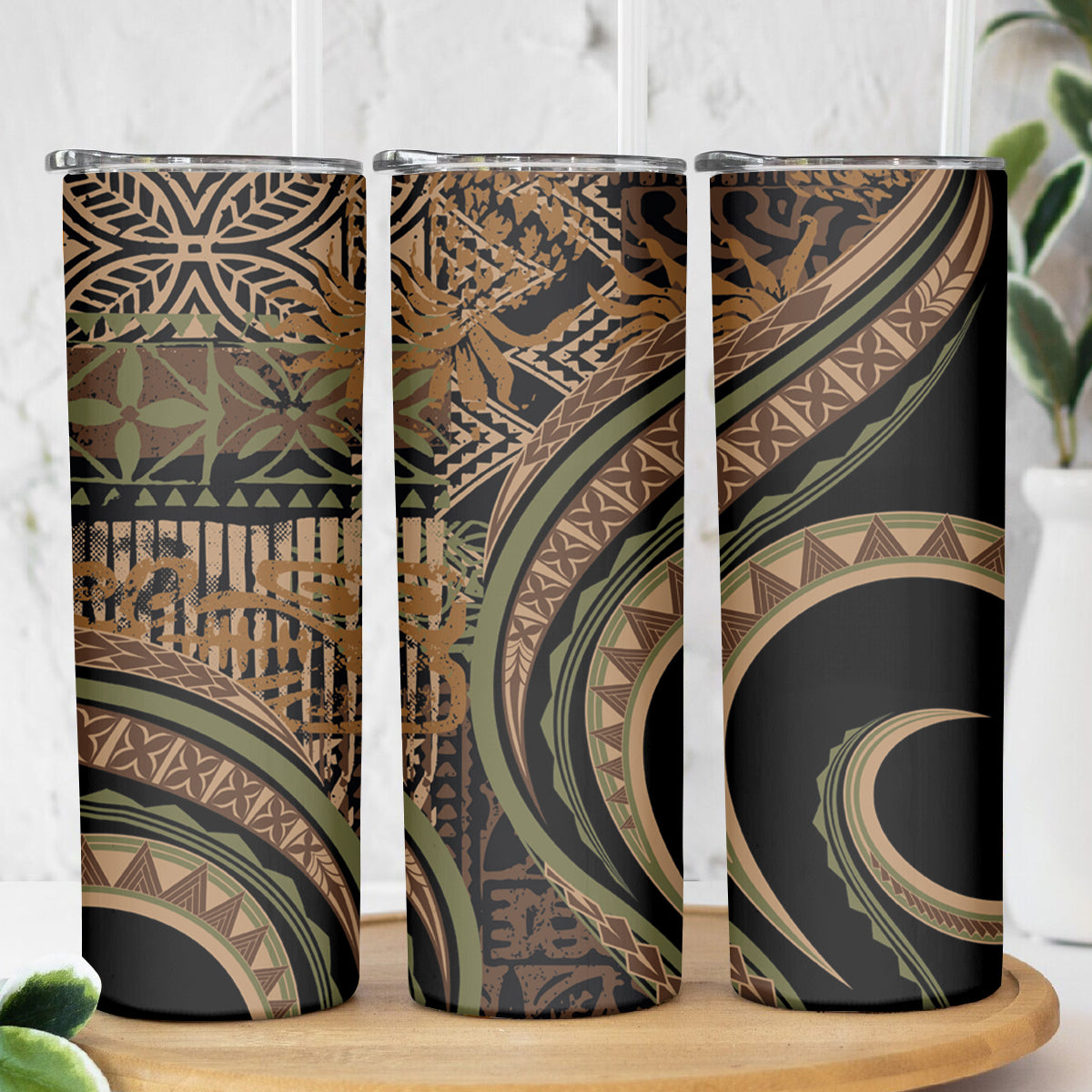 Hawaiian Hibiscus Tribal Vintage Motif Skinny Tumbler Ver 8