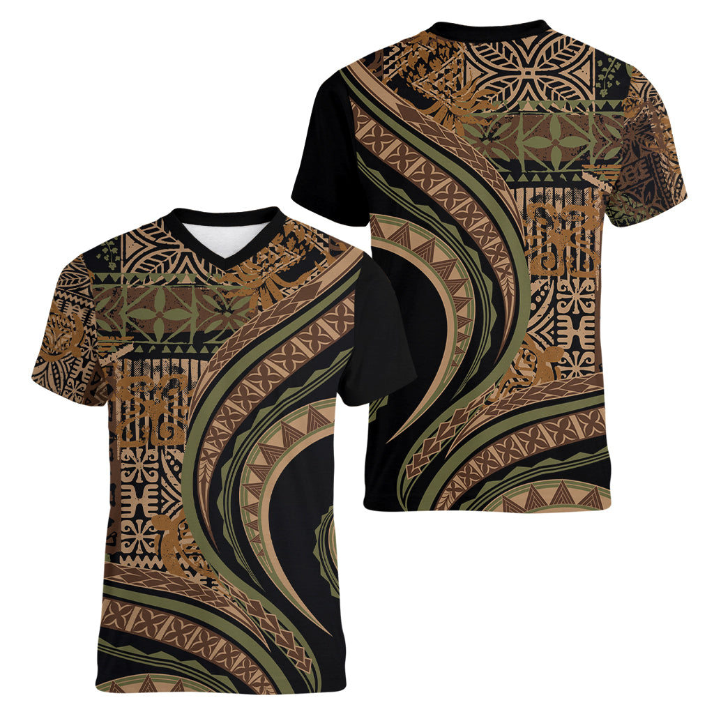 Hawaiian Hibiscus Tribal Vintage Motif Women V-Neck T-Shirt Ver 8