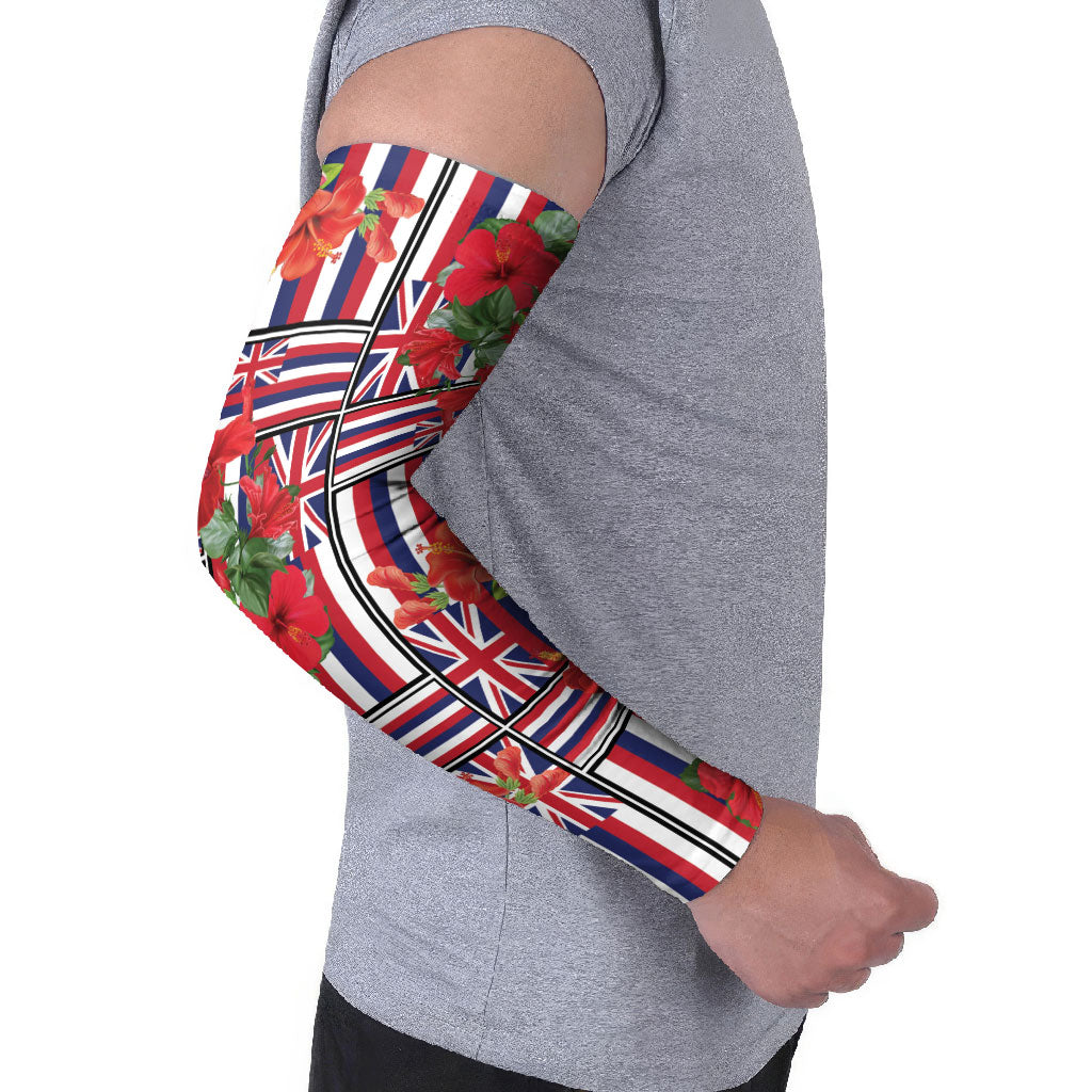 Hawaii Hibiscus Lei Arm Sleeves Hawaiian Flag Motif