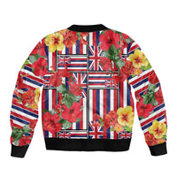 Hawaii Hibiscus Lei Bomber Jacket Hawaiian Flag Motif